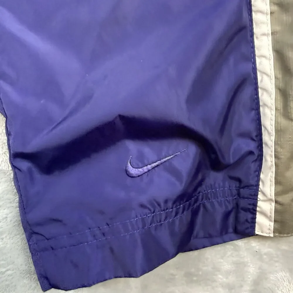 Vintage 90s Nike Nylon Track Pants Purple Gray Side Zip Snap Hem Women’s S